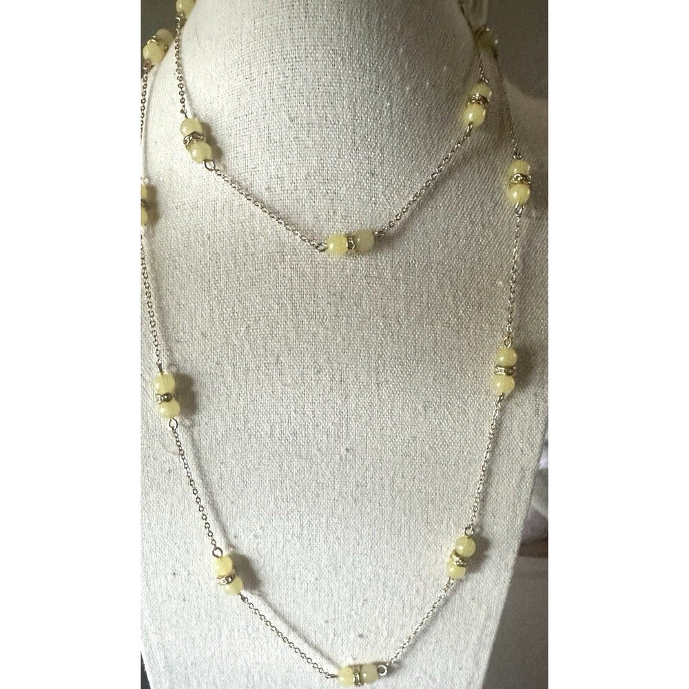 J.Crew 36” Yellow Beaded Station Necklace Gold Tone Long Layering Rhinestone